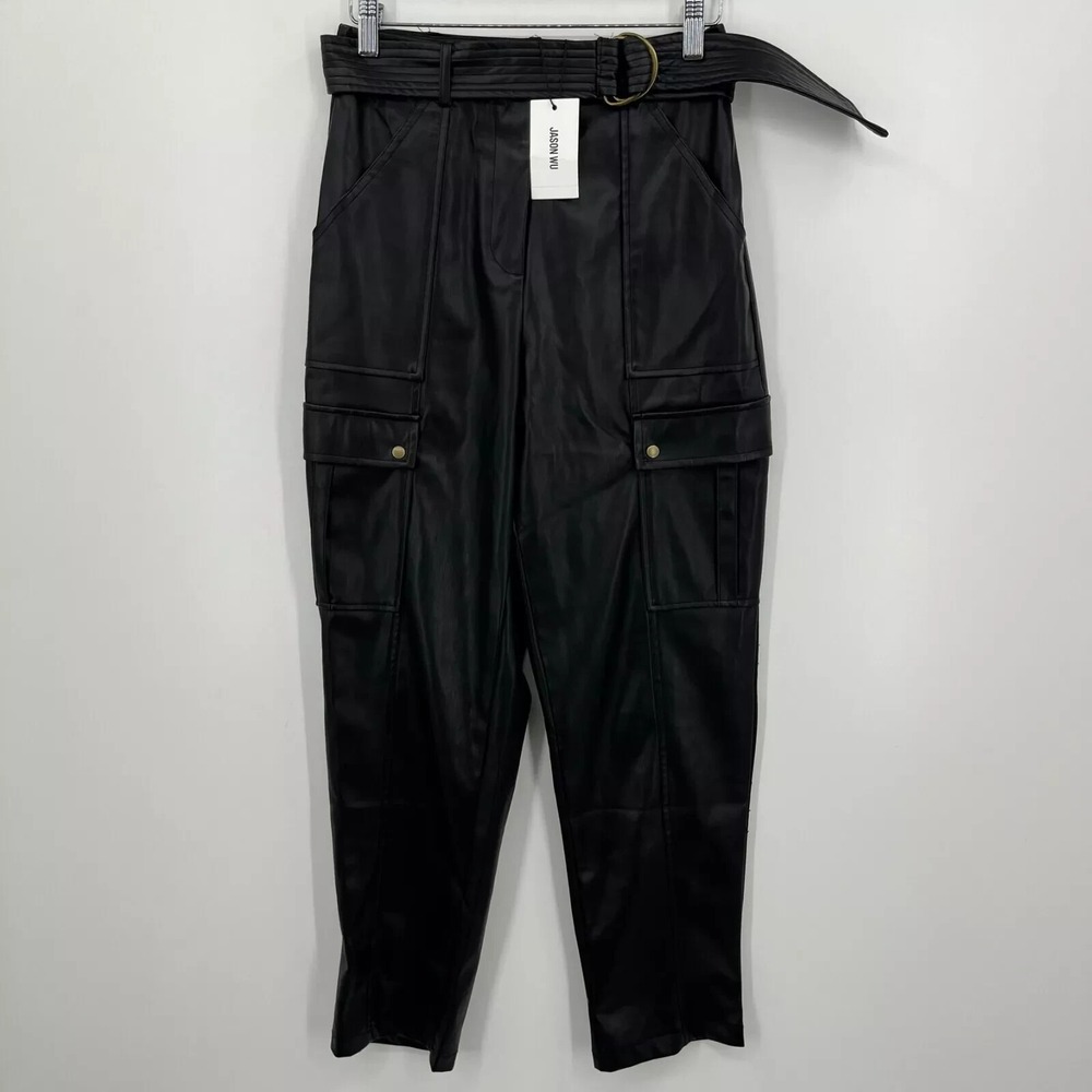 Jason Wu Faux Leather Pants Women's Size 2‎ Black Belted Cargo Pockets New NWT
